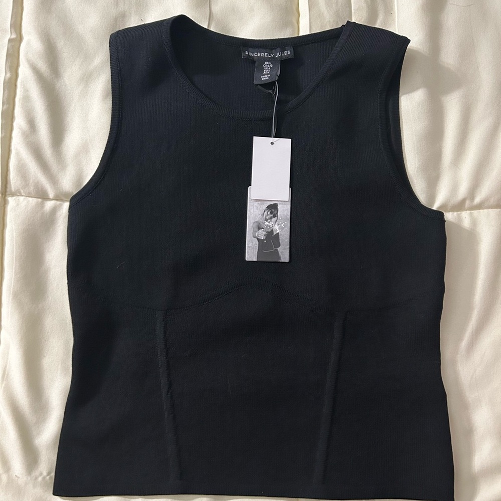 Sincerly Jules Black Ribbed Sleeveless Tank